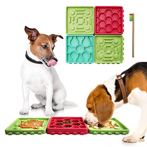 GAGILAND 4-in-1 Combined Dog Slow Feeder Lick Mat with Suctions Dog Bathing Grooming Distraction Slow Feed Tray Dog Snuffle Mat