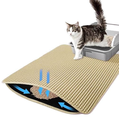 Emily Pets Cat Litter Mat, 23.4x18 Inch Large Honeycomb Double Layer Cat Litter Trapping Mat, Non Slip Waterproof Urine Proof Cat Litter Box Mat, Kitten Supplies and Essentials, Beige