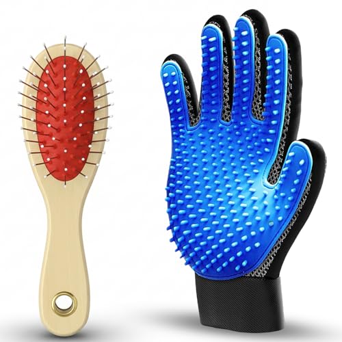 Emily Pets 2-in-1 Pet Grooming Kit for Dogs & Cats | Slicker Brush & Deshedding Glove | Removes Loose Fur & Reduces Shedding