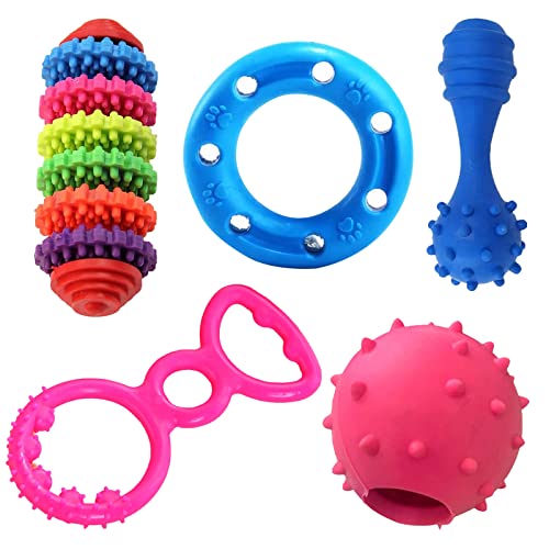 emily pets Dog Chew Toys 5 Pack, Dog Toys for Aggressive Chewers Small Breed, Teeth Cleaning and Tough Dog Toys with Natural Rubber for Small and Medium Dog(Color May Vary, Pack of 5)
