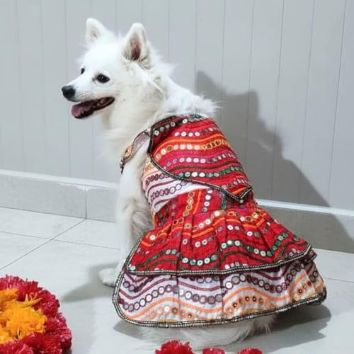 Lulala Customized Pet Apparel | Personalized Size and Colour Pet Dress, Embellished Traditional Style, Ethnic Pattern with Sequins and Beads