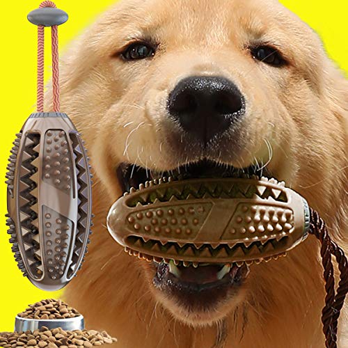 emily pets Rubber Dog Feeder Toys Chewable Light Rugby Ball Design, Natural Rubber Toy, Playing Toys for Dogs, Puppies, and Cats (Brown)