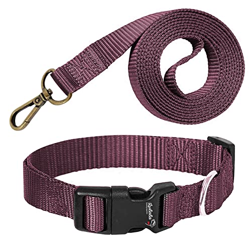 Lulala Nylon Dog Collar and Leash Set, Adjustable Collar Leash Set with Quick Release Buckle Safety for Small Medium Dogs Walking Running Training 15MM(Maroon Color)