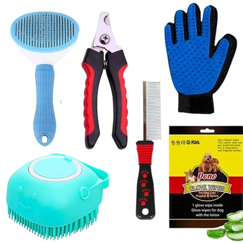 Cature care by nature Pet Grooming Kit Slicker Brush + Pet Grooming Glove + Dog Comb + Pet Glove Wipes + Dog Bath Brush + Pet Grooming Nail Cutter (Multicolor, Pack of 6)
