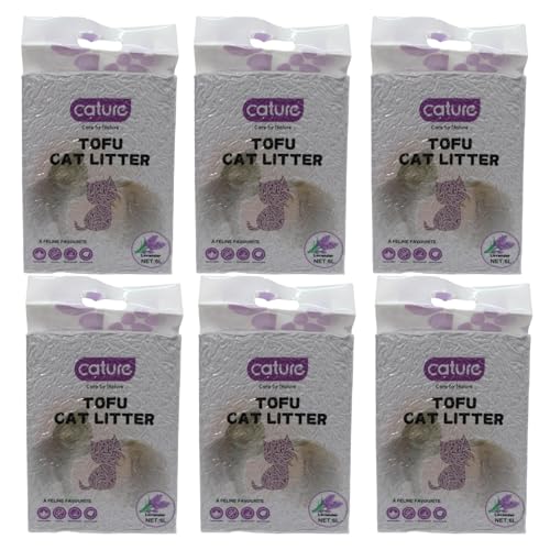 Cature Care by Nature Tofu Cat Litter Natural Flushable Clumping Litter Plant Based Biodegradable Ultra Odour Control 99% Dust Free Low Tracking Cat Litter (Lavender, 6L, Pack6)