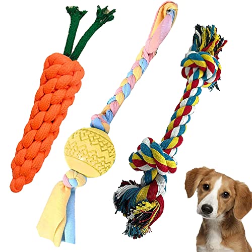 SRIPET Rope Chew Set, Interactive Toy, Carrot Rope Toy 2 Knots Rope Toy Ball on a Rope Toys for Teeth Cleaning.
