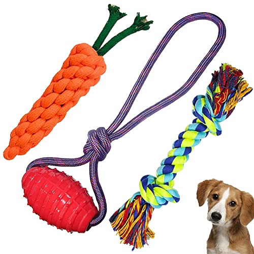 SRIPET Combo of 3 Durable Ball on a Rope Toy,Knots Rope Toy,Carrot Rope Toy