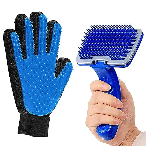 cature Care by Nature Pets Combo Of 2,Slicker Brush Pet Grooming Glove For Dogs & Cats Shedding Small Medium Large Breeds Pet Hair Remover Glove-Massage Five Finger For Dog,Cat(Pack Of 2-Multi Color)