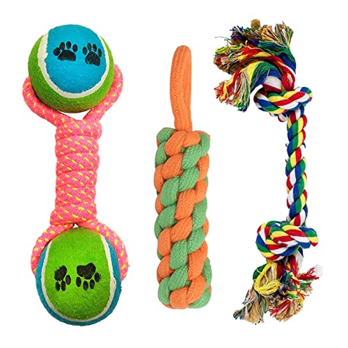 cature Care by Nature Dog Rope Toys Puppy Small and Medium Dogs Dogs Interactive Durable Washable Cotton Dog Chew Rope Toys Teeth Cleaning Pack of 3 Rope Toys (Color May Vary)