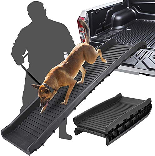 Emily Pets Foldable Pet Ramp for Dogs & Cats – Lightweight, Portable Ramp for Cars, SUVs & Trucks, Supports Up to 150 lbs, Durable Non-Slip Surface, Easy-Fold Compact Design (Black)