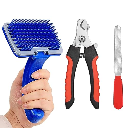 Cature Care by Nature Dog Grooming Kit - Dog Plastic Slicker Brush with Press Key for Puppies & Dogs Pet Nail Clippers for Dogs, Puppies, Cats - for Dogs, Cats, Hamsters, Rabbits(Pack 2-Multi Color)