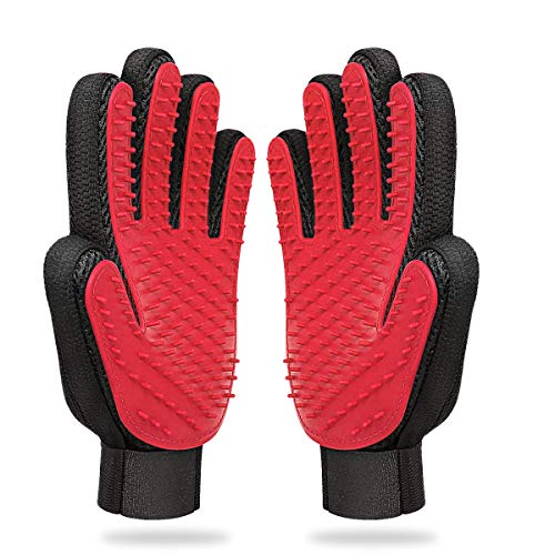 NOYAL Pet Grooming Glove, Cat Hair Remover Glove Brush - Gentle Deshedding Brush Pet Massage Mitt with Five Finger Design Perfect for Cats & Dogs with Long & Short Fur