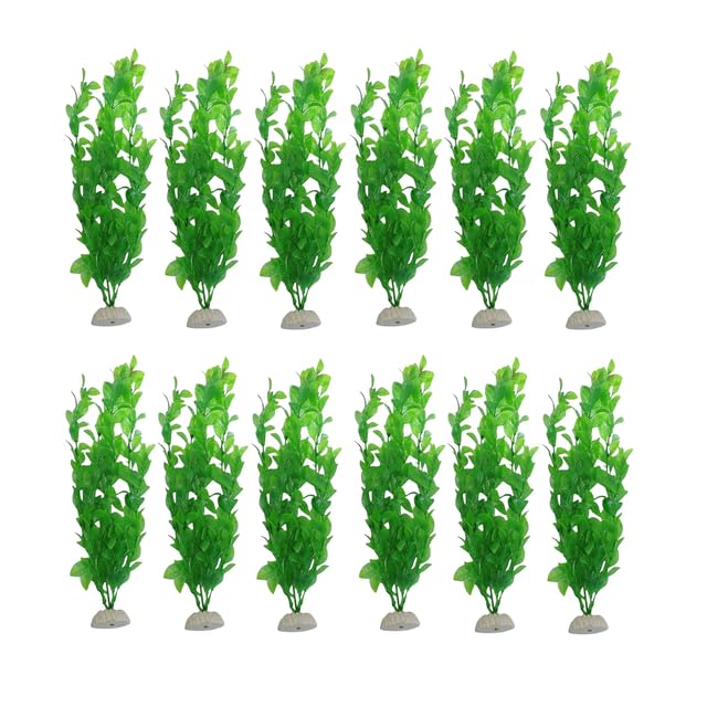 Cature Aquarium Decoration Plastic Plants 11.5" Large Artificial Fish Tank Plant Ornament for Fish Set of 12Pcs