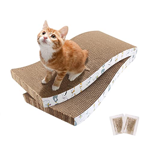 2 Pcs Cat Scratcher Cardboard Cat Scratch Pad Plush Perches and Fluffy Balls for Indoor Cats