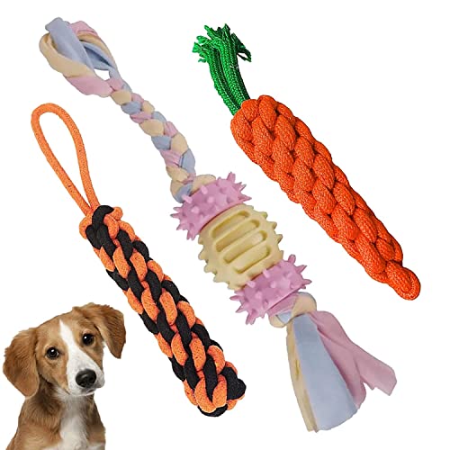 Rope Toys, Chew Teething Rope Toys Set of 3 Durable Cotton Toys for Playing and Teeth Cleaning Training Toy 3 in1 Toy (Multi Color, Pack of 3)