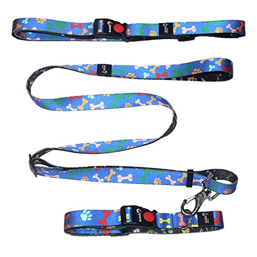 Lulala Printed Dog Collar, Leash and Waist Belt Set for Daily Outdoor Walking Running Training (Large, Blue)