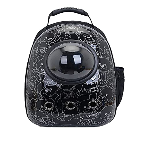 Emily Pets Portable Pet Travel Carrier,Space Capsule Pet Cat Bubble Backpack,Waterproof Traveler Knapsack for Cat and Small Dog, Teddy Print(Black)