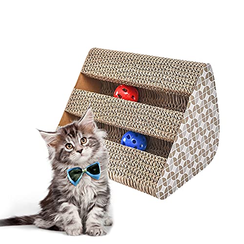 Citarum Erya Fun Pet Cat Scratching Post Cardboard/Grinding Cat Claw Toys/Cat Scratcher with Bell Catnip (Triangle)