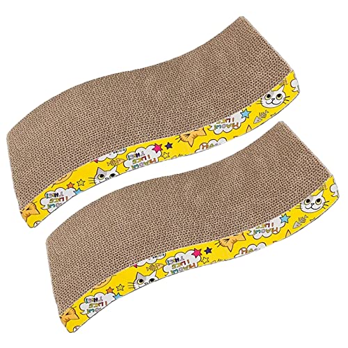 Emily Pets Cat Scratching Pad with Catnip, Corrugated Cat Scratcher Cardboard for Indoor Cats, Wave Shaped Reversible Board Kitten Lounge for Furniture Protector, Durable Texture Design(Pack of 2)