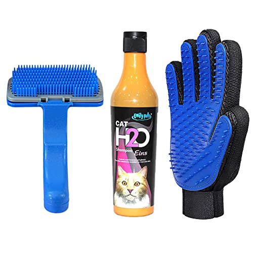 Emily Pets Cat Shampoo (EINS) Anti-Dandruff, Itch Relief, Moisturizing and Nourishing Hair, Shiny Body Wash All Cats & Rabbit and Comes with Grooming Hand Glove Dog Slicker Brush Offer