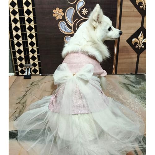 Lulala Dog Dress for Girls Dogs and Cats - Light Pink Glitter Party Gown with Tulle Skirt, Bow and Headband | Fancy Pet Dress for Weddings, Birthdays, Photoshoots and Special Occasions