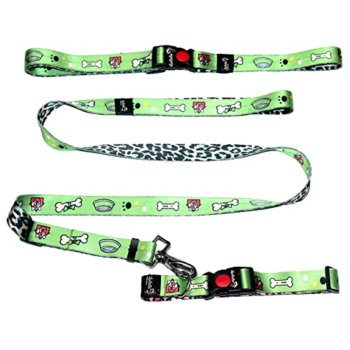 Lulala Printed Dog Collar, Leash and Waist Belt Set for Daily Outdoor Walking Running Training (Large, Green)
