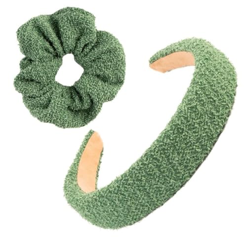 F DREAM Women's Sparkly Wide Headband, Fashion Hair Accessories, Hair Ties, Hair Band, Ponytail Holder,Autumn& Winter(Pack2)(Green)