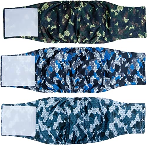 Pet Soft Dog Belly Band - 3 Packs Reusable Male Dog Diapers | Washable Wraps for Male Dogs (Army, XS)