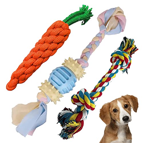 SRIPET Durable Cotton Rope Chew Toy (3 in 1 Combo) | Chewing, Playing, Teething
