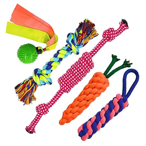 Cature Rope & Squeaky Toys for Puppy, Carrot Rope Toy, Ball Squeaky Toy, Dummy Rope and 2 Knots Rope Toy for Dog and Puppy (Multi Color, Pack of 5)(Combo15)