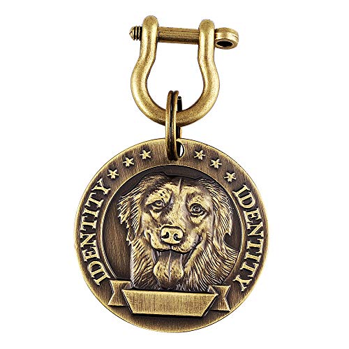 Emily Pets Brass Round Shape Dog Print Collar Tag Cum Collar Charm for Dog & Puppy