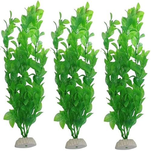 Cature Aquarium Decoration Plastic Plants 11.5" Large Artificial Fish Tank Plant Ornament for Fish Set of 3Pcs