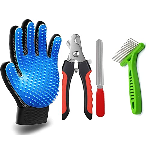 Emily Pets Dog Grooming Kit Combo -Dog Nail Clippers with Filer Dog Manual Kit Pet Comb with Grooming Glove for Dog & Puppy, Multicolor (Pack Of 3)