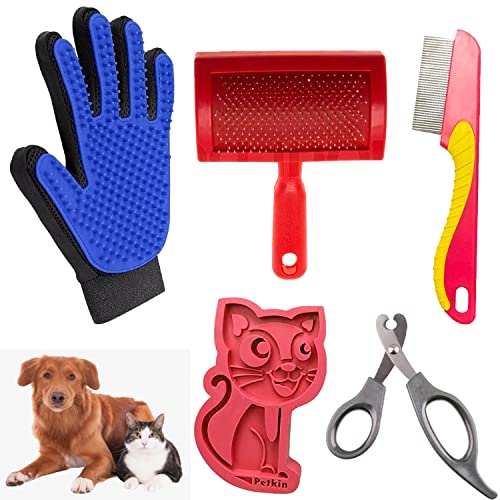 Emily Pets Grooming Kit Cat Brush Nail Clipper Pet Brush Pet Comb Pet Grooming Glove(Pack of 5)