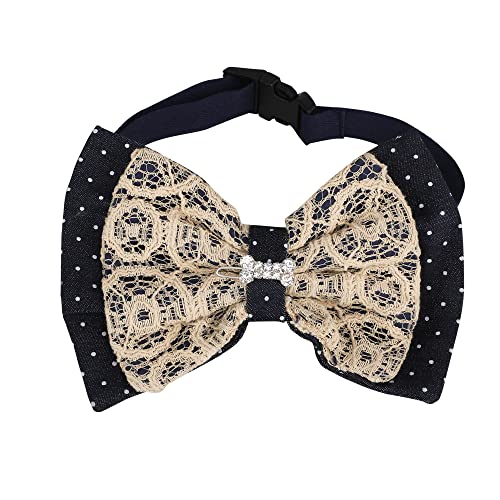 Lulala Pet Preppy Neckwear Elegant Bow Tie Collar,Dog Formal Wedding Birthday Party Dress-up Cosplay Costume Accessories Bow with Detachable Brooch(L,Navy Blue-Cream)