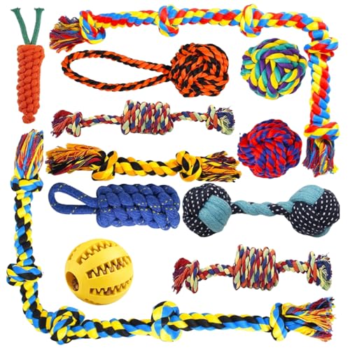 SRI Pet Dog Rope Toys Combo - Durable Cotton Chew & Tug Toys with Treat Ball for Puppies & Dogs | Teeth Cleaning Toys for Aggressive Chewers 12 Pack