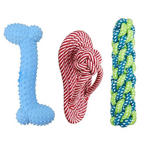 emily pets Dog Chew Toys for Puppies Teething Toy, Super Value 3 Pack Puppy Toys for Small Dog Rubber Bone Toy & Rope Dog Toy for Dogs (Color May Vary, Pack of 3)