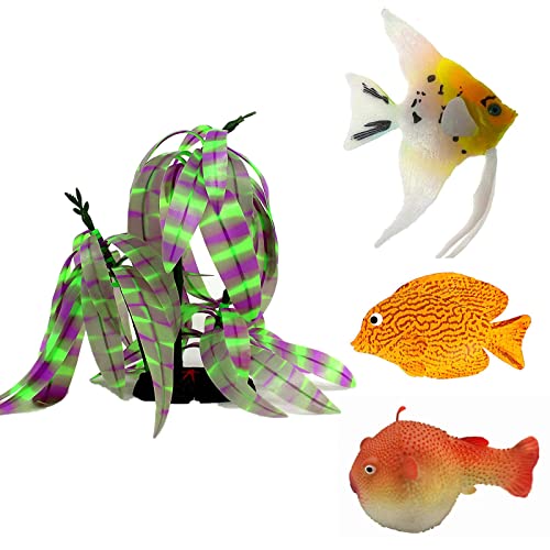 Emily Pets Coral Plant Realistic Ornament Glowing Effect Silicone Artificial Decoration for Fish Tank (Pack of 4)