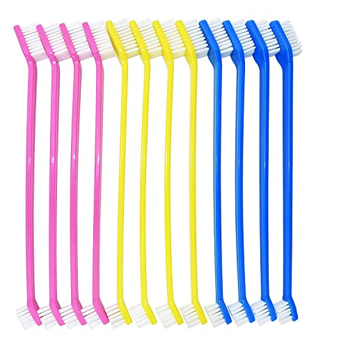 Emily Pets All Age Groups Dog Manual Toothbrush, L Size Finger Toothbrush and Long Handle Double-Headed Toothbrush for Small to Large Dogs and Cats 12Pcs Pet Toothbrush(Color May Vary)