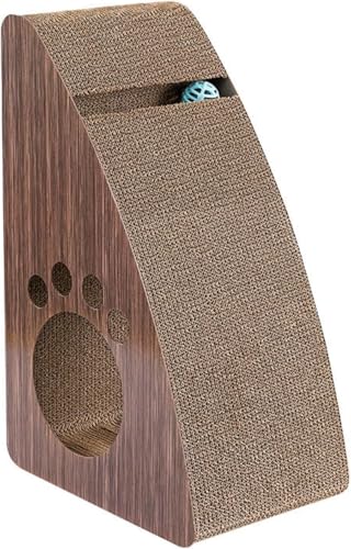 Emily Pets Premium Cat Scratcher with Toy Hiding Space, Reversible, Wedge-Shaped Cardboard Scratching Pad | Durable, Slanted Scratch Board for Indoor Cats