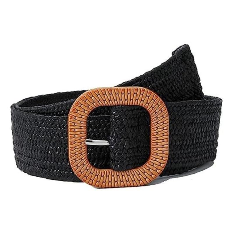 FDreaM Women’s Stretchable Woven Belt with Textured Buckle | Elastic Casual Fashion Waist Belt for Dresses, Jeans & Pants (Black)