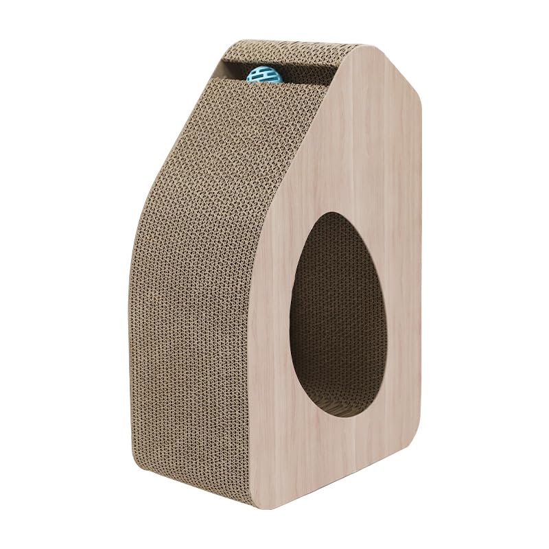 Emily Pets Cat Scratching Board with Tunnel – Corrugated Paper Cat Scratcher Toy with Ball, Durable & Eco-Friendly – Indoor Cat Furniture for Claw Care & Play (27x21x41cm)