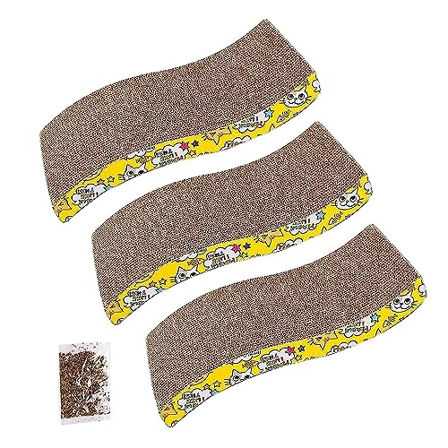 Cature Care by Nature Cat Scratcher Cardboard Reversible Scratching Pad Recyclable Corrugated Scratch Toy with Wave Shape Cat Scratch Lounge for Furniture Pack 3