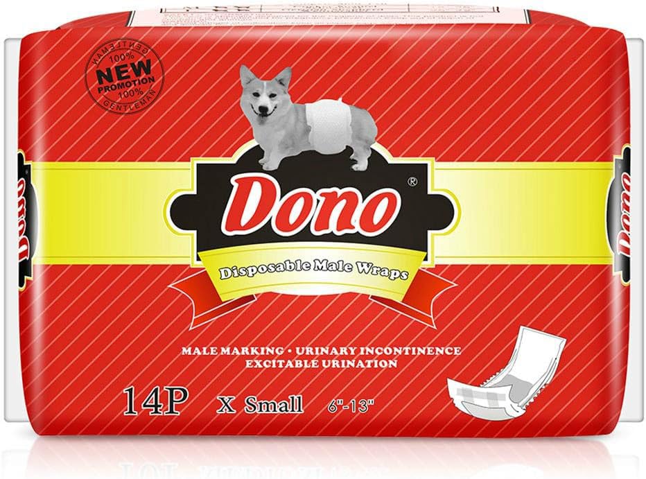 DONO Disposable Male Wraps Dog Diapers Super Absorbent Soft Male Dog Wraps, Including 4 Sizes, Extra Small, Small, Medium, Large, Pet Diapers for Dogs and Cats (XS 14count)